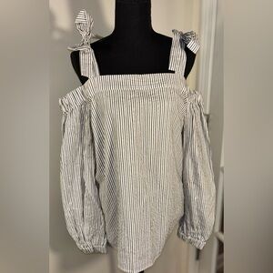 Michael Michael Kors Cold Shoulder Top Metallic Stripe White Black Size M